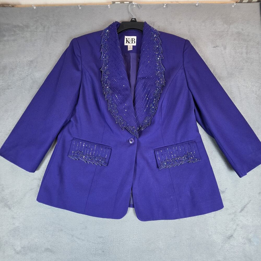 KB Pettie Basic Purple Beaded Blazer Womens 14W Formal Church Jacket